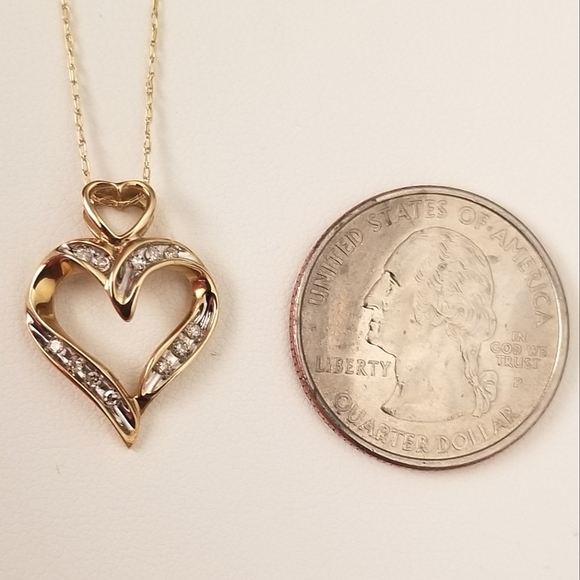 10K Gold Diamond Heart Necklace - Picture 3 of 14